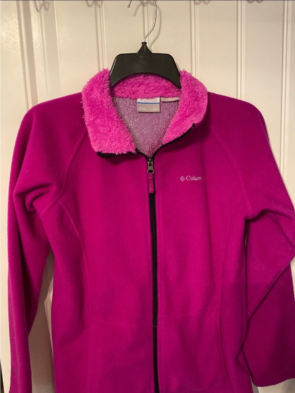 Columbia Juniors Bright Magenta Fleece Jacket with Sherpa Collar